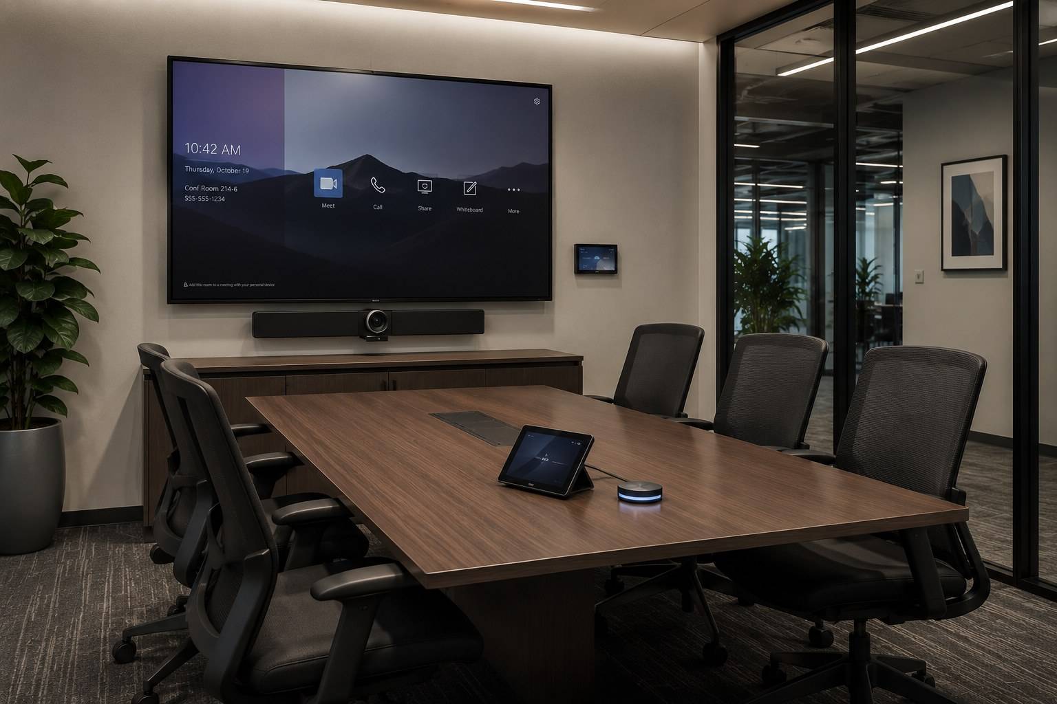 Office setup with huddle rooms and team spaces