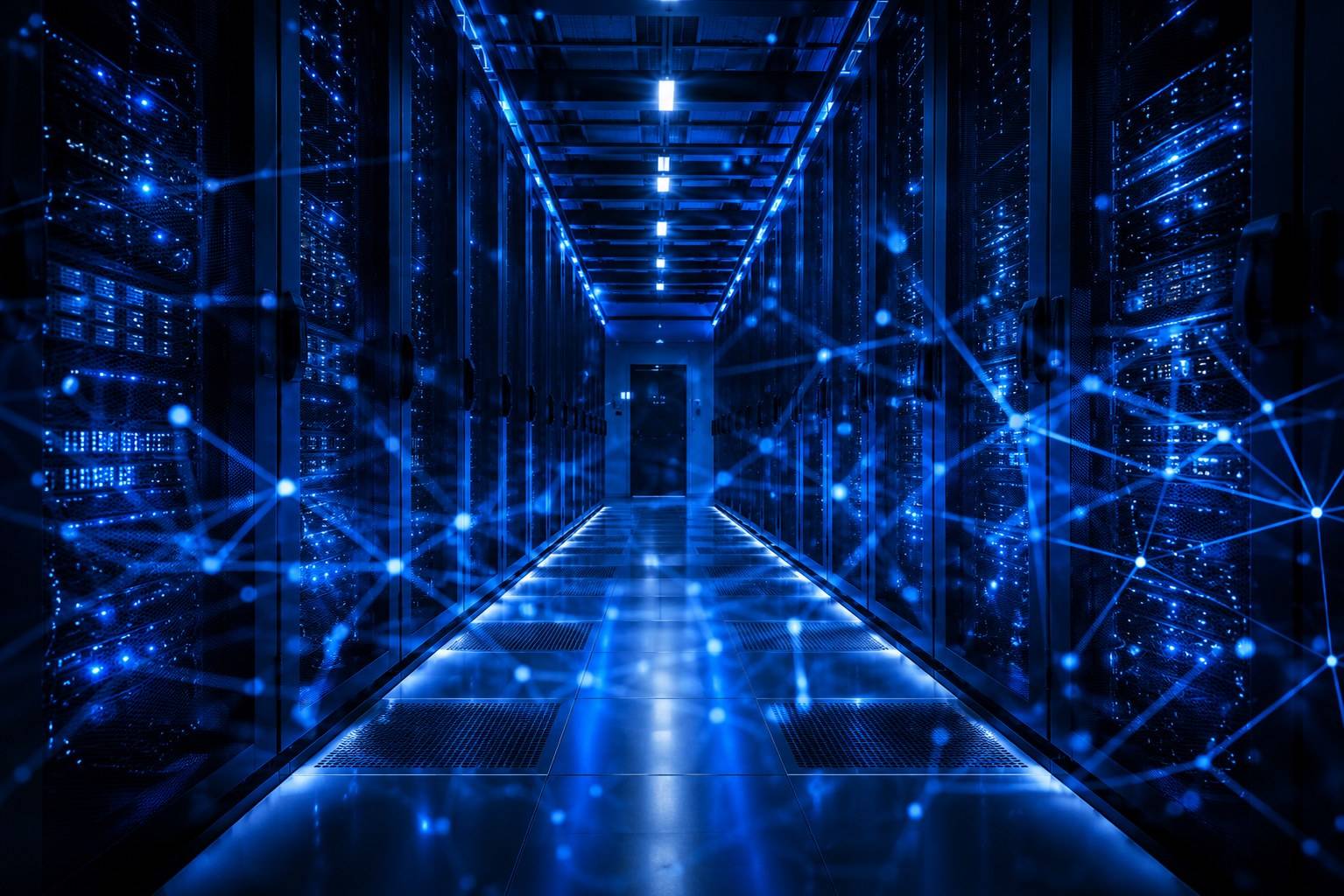 Technical room with network infrastructure and data center management